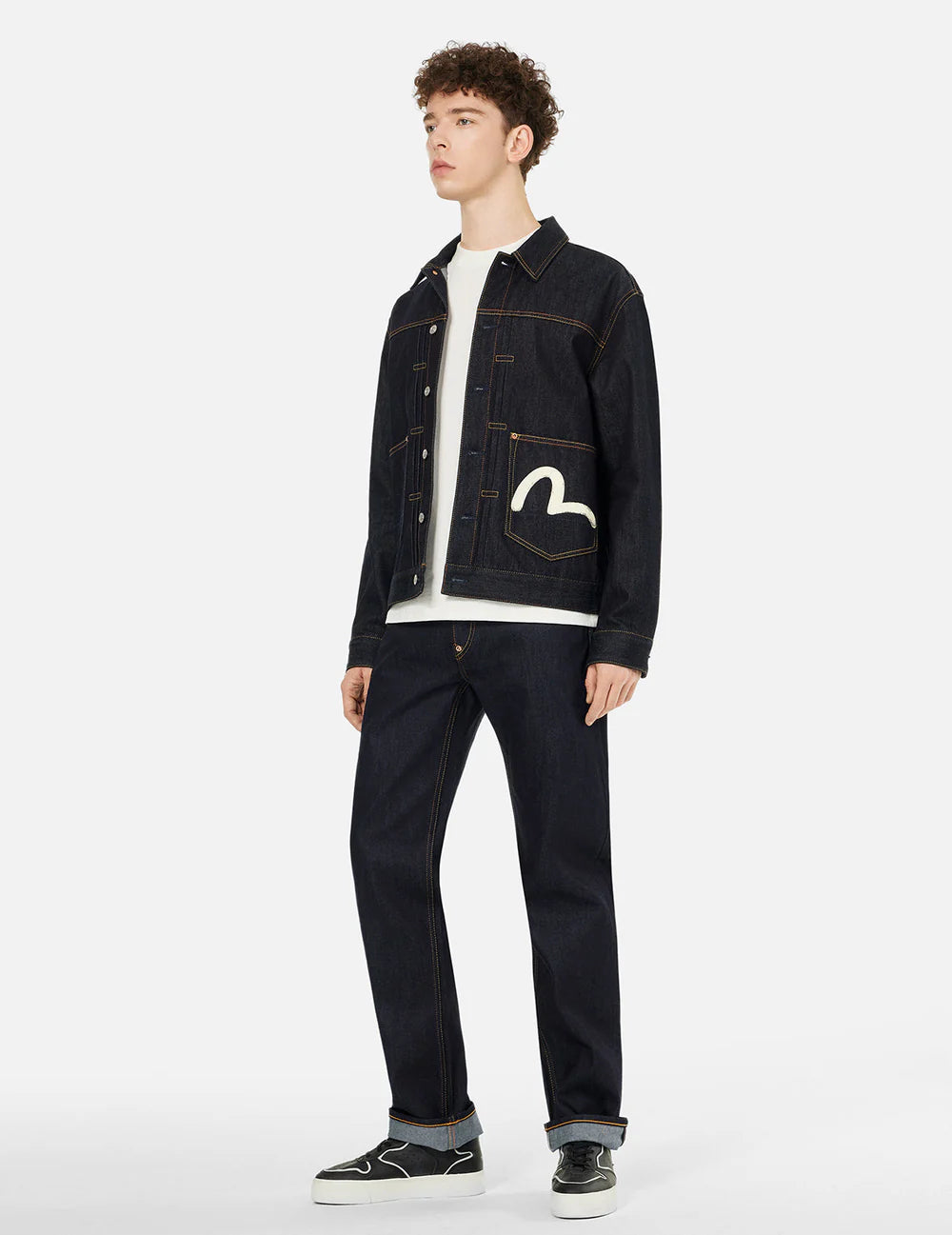 Ecru Seagull Print Relax Fit Denim Jacket - Evisu