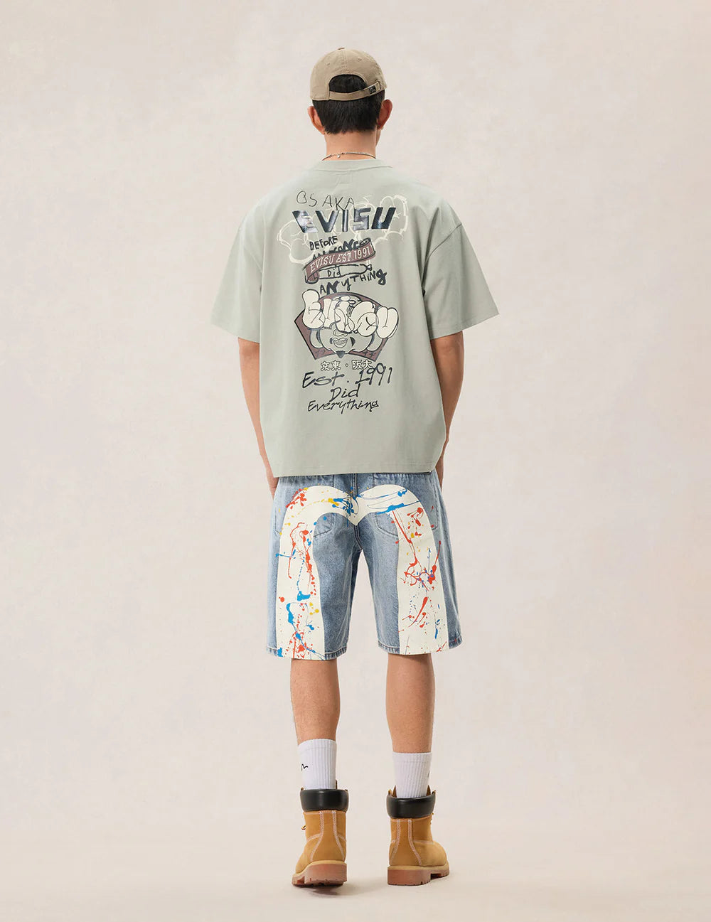 Graffiti Logo and Godhead Print T-shirt - Cotton - Grey - Evisu
