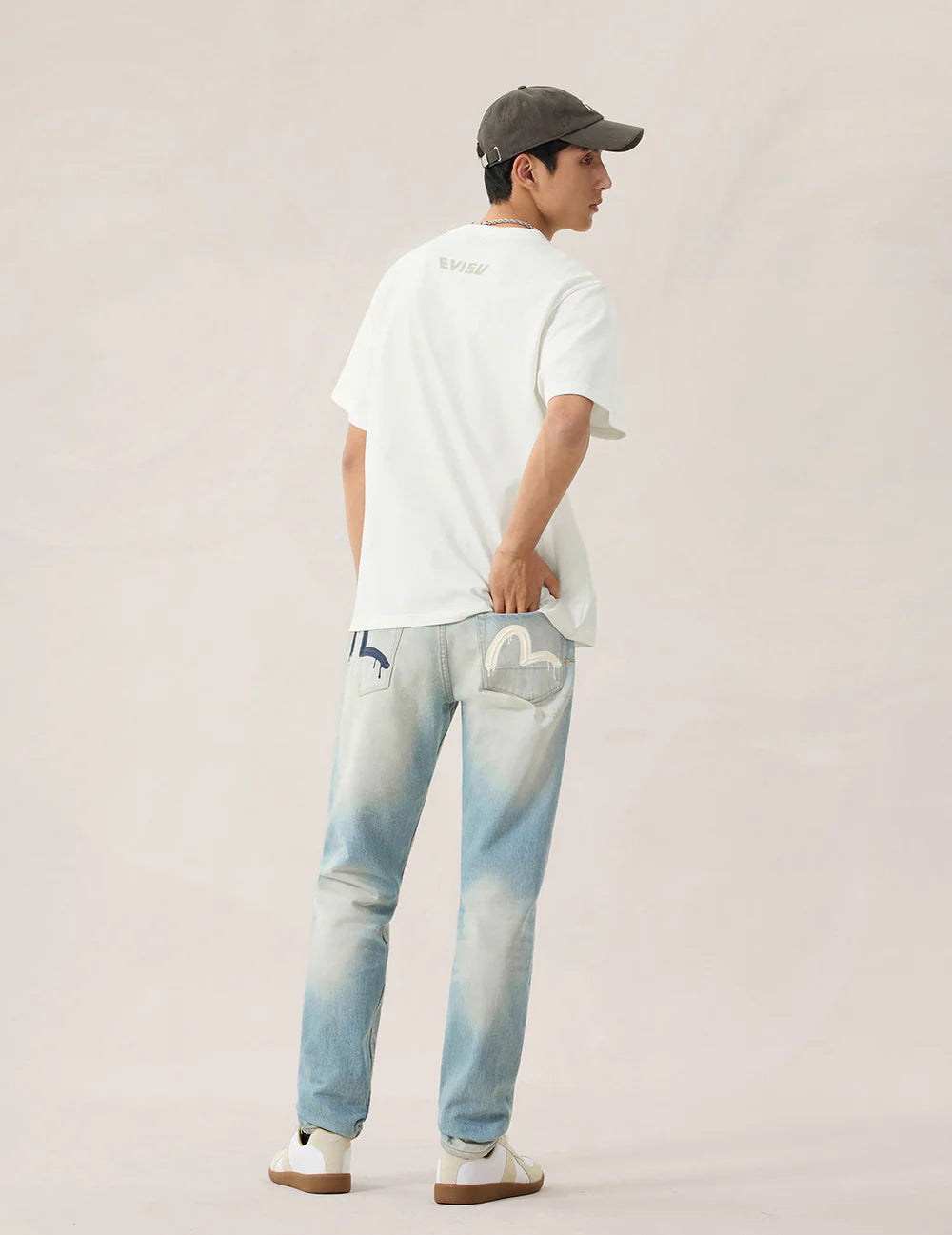 Hand Brush Seagull Printed SS Tee - Cotton - Off White - Evisu