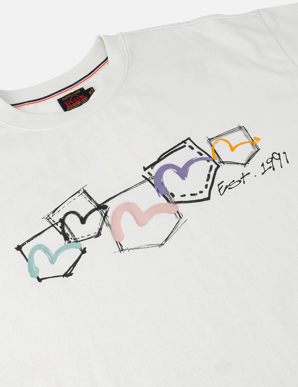 Hand drawn multi-pocket printed T-shirt - Hvit - Evisu