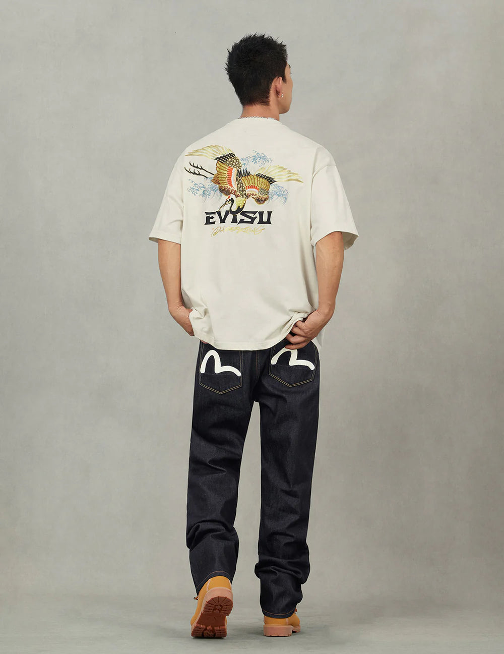 Ecru Brushstoke Seagull Print Regular Fit Jeans #2020 - Regular Fit - Evisu