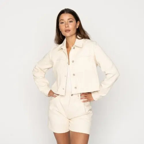 Judo Sashiko – Ecru – Cropped Denim Jacket