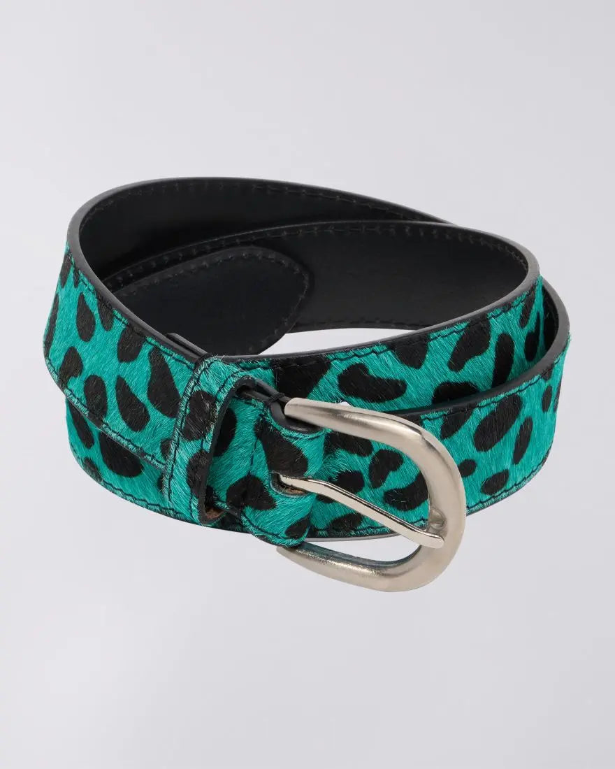 LEOPARD HAIRY BELT - Black / Baltic - Raw Denim