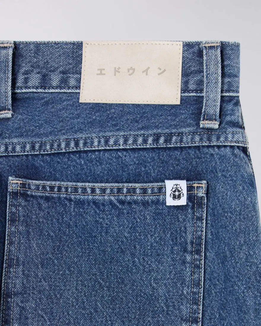 MATRIX PANT - Blue Mid Marble Wash 30'' denim waistband with EDWIN logo and patch detail.