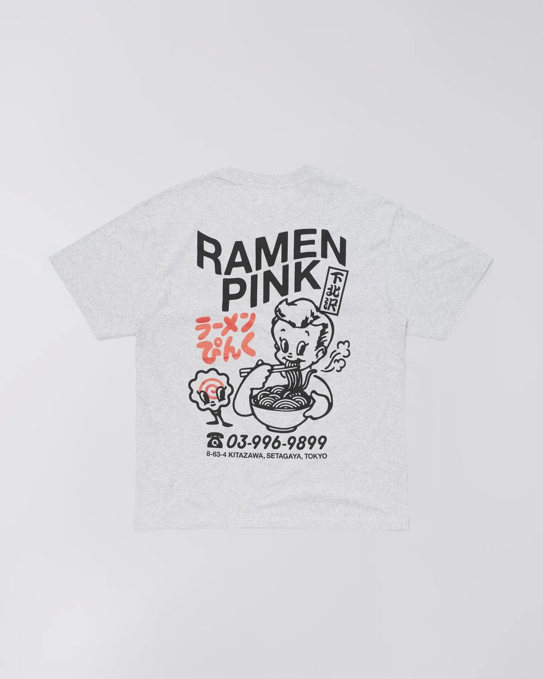 RAMEN PINK T - SHIRT - Grey Marl - Raw Denim