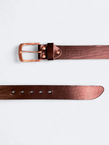 RAW LEATHER BELT - Black Brushed Steel - Raw Denim