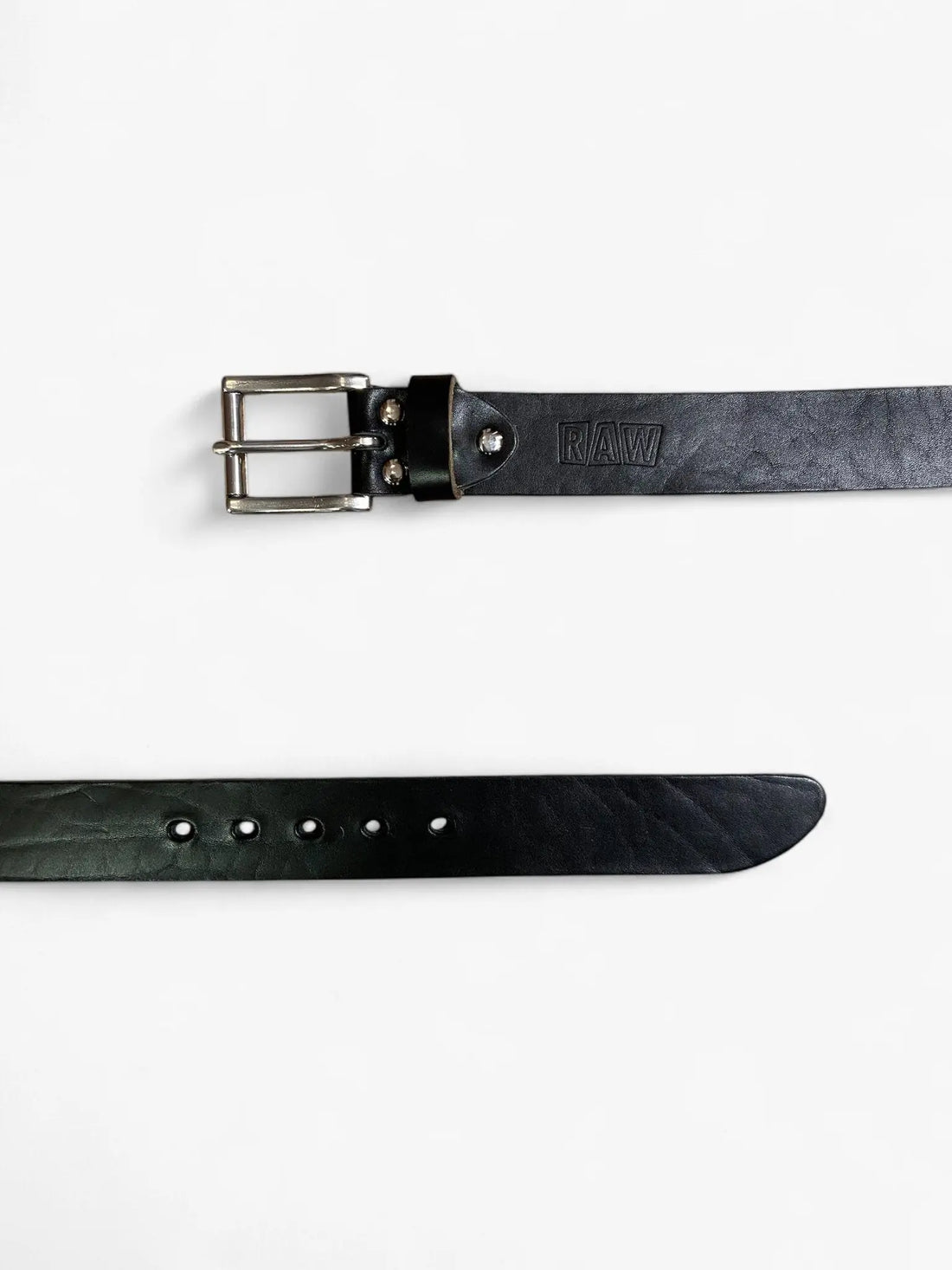 RAW LEATHER BELT - Black Stainless Steel - Raw Denim