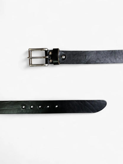 RAW LEATHER BELT - Black Stainless Steel - Raw Denim