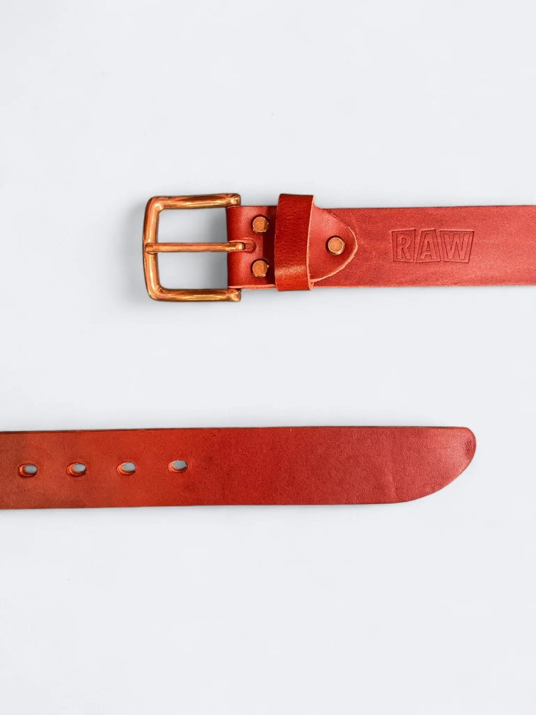RAW LEATHER BELT - Cognac Solid Brass - Raw Denim