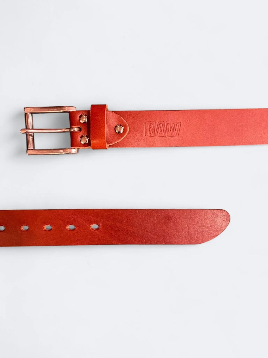 RAW LEATHER BELT - Cognac Stainless Steel - Raw Denim