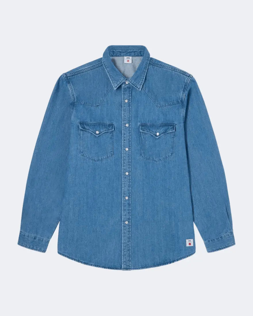 WESTERN SHIRT LS - Blue Light Used - Raw Denim