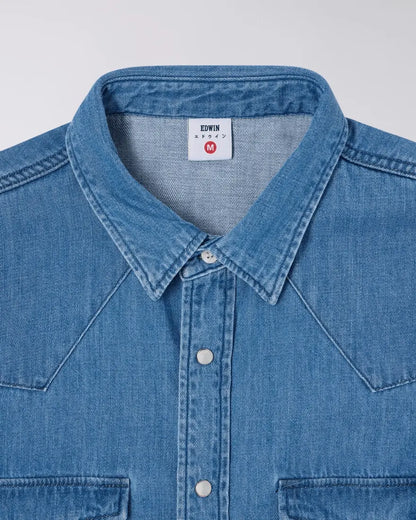 WESTERN SHIRT LS - Blue Light Used - Raw Denim