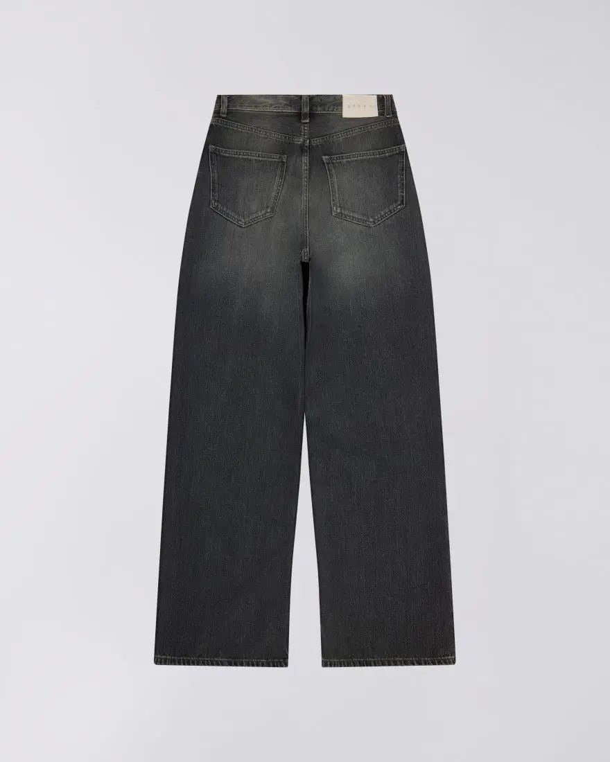 W's OLIVIA PANT - Black Onyx Wash - length 30'' - Back view of wide-leg denim jeans in dark wash.